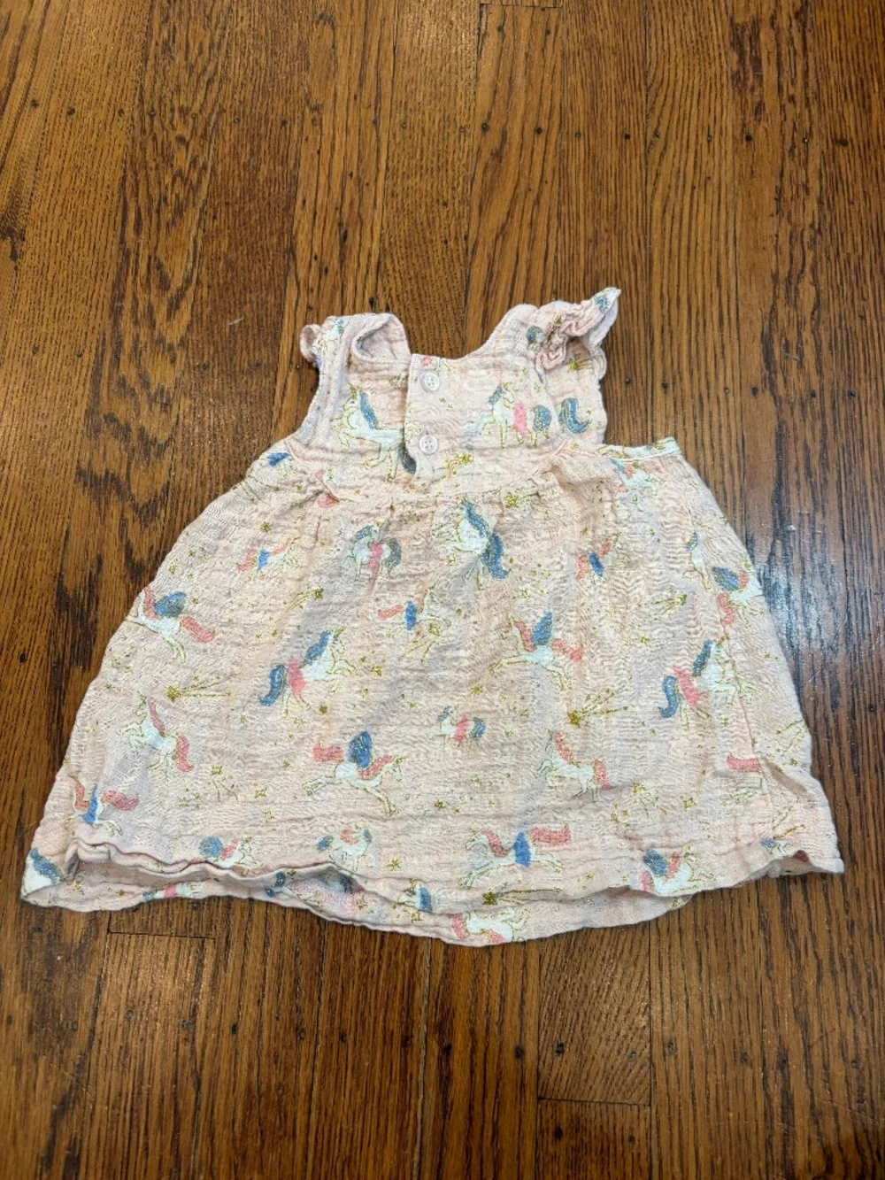 Mud Pie Baby Girl Unicorn Print Muslin Bubble Dress Light Pink 6-9 Months Cotton